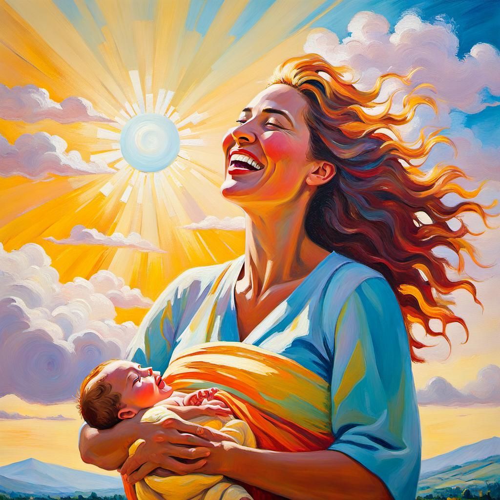 Painting by Caspar David Freidrich smiling woman holding a l...