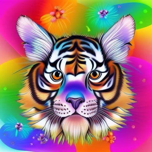 cute native fluffy tiger tiger mascot wearing flowercrown fe...