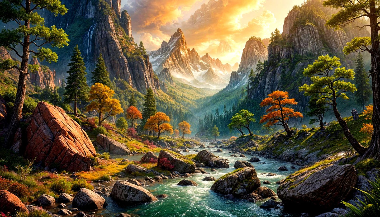 an abstract bright high definition  contrast landscape with green, maroon, gold and black undertones. ...  by @Azee