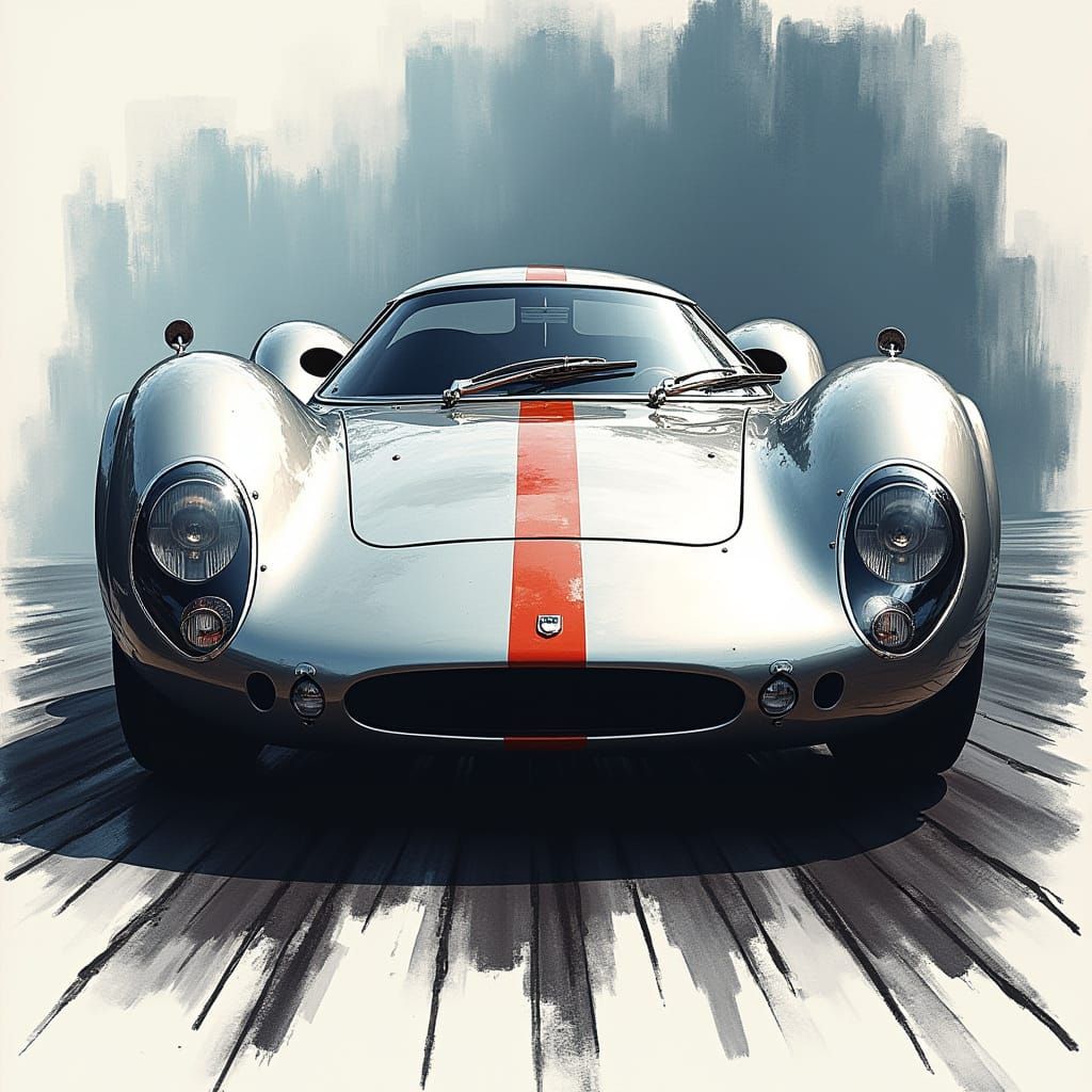 Hyper-Realistic Retro Supercar in 1930s-Inspired Ink Art Sty...