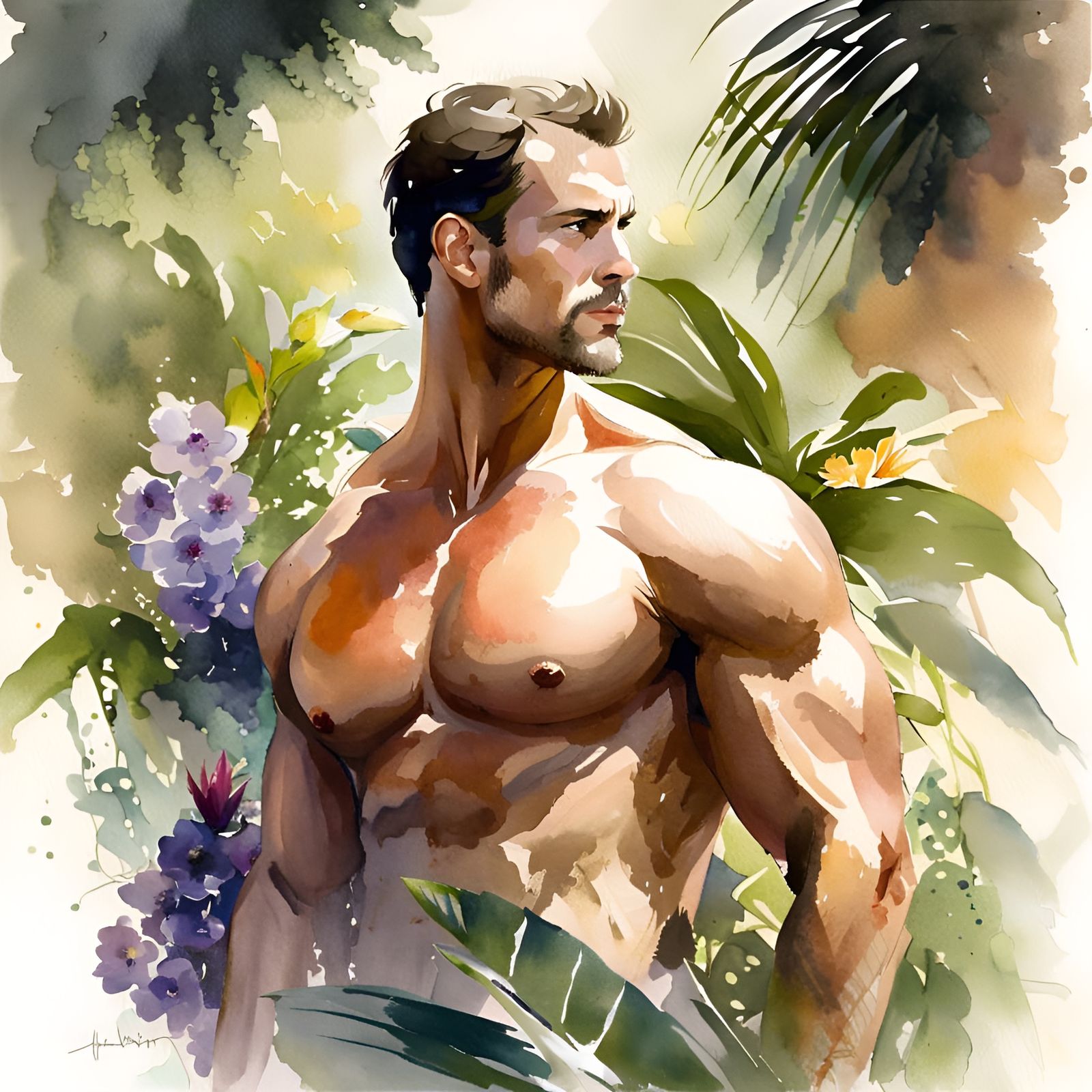 Male portrait watercolor art 