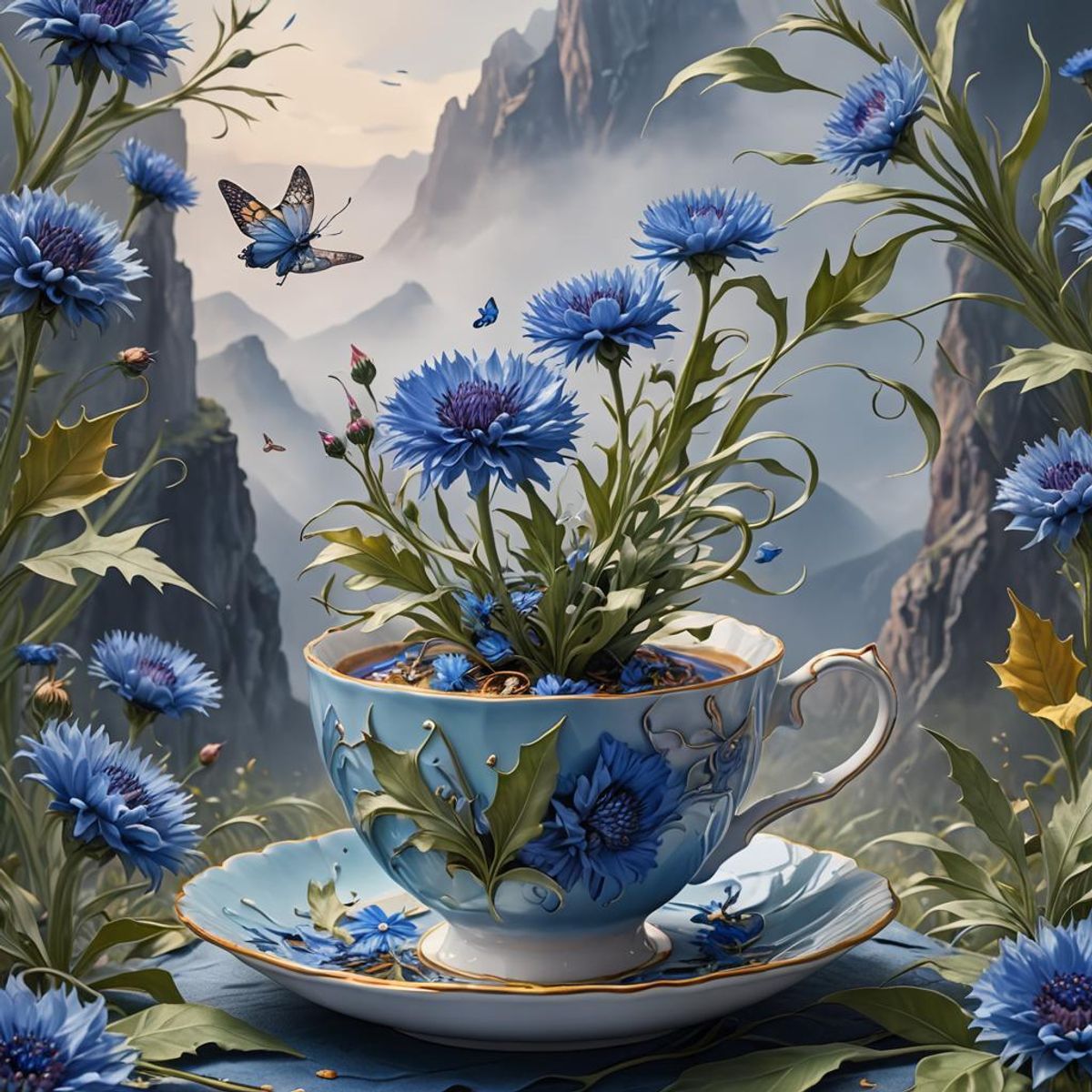 The Cornflower Tea. - Ai Generated Artwork - Nightcafe Creator