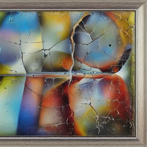 Abstract rain dotted frozen broken shattered glass framed