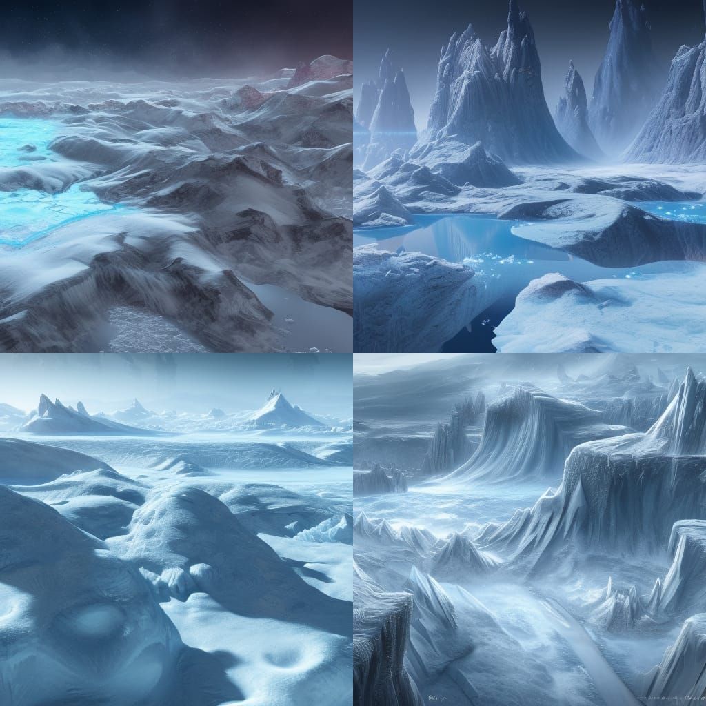 Frozen ice planet viewed from space, detailed matte painting...