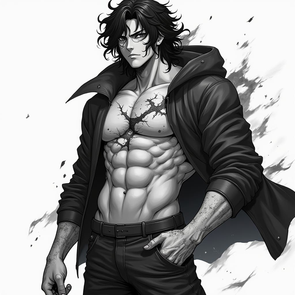 Gritty Anime Hero in Dark Fantasy Style - AI Art