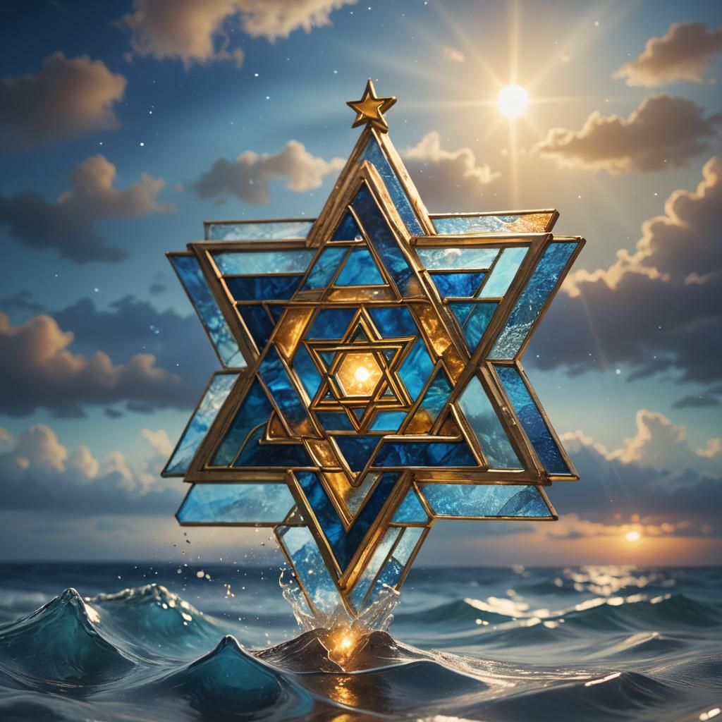 Glowing Star of David in Stained Glass