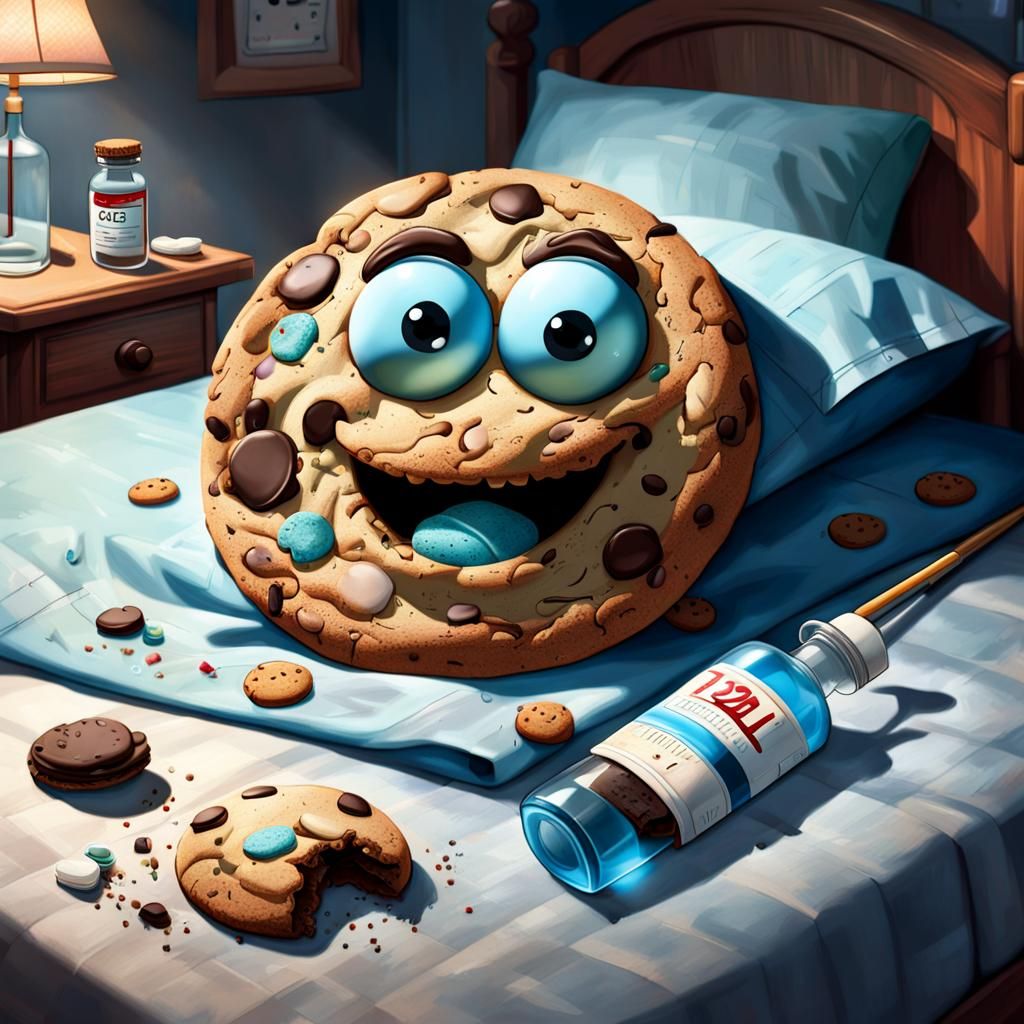 A cookie lying in bed