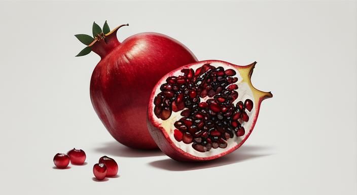 realistic photo of a pomegranate, white background, bright n...