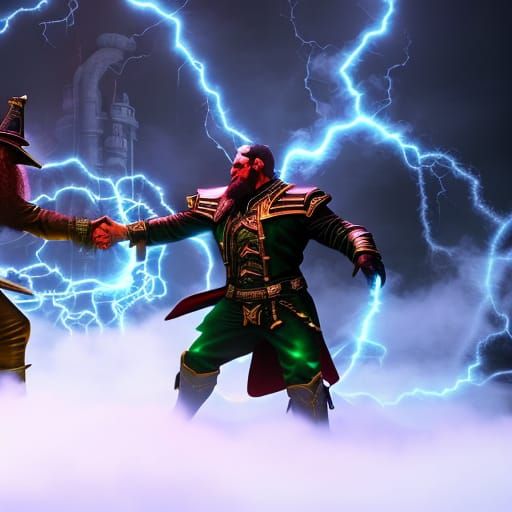 Chess Fight between two leprechauns ,ethereal fantasy hyperd...