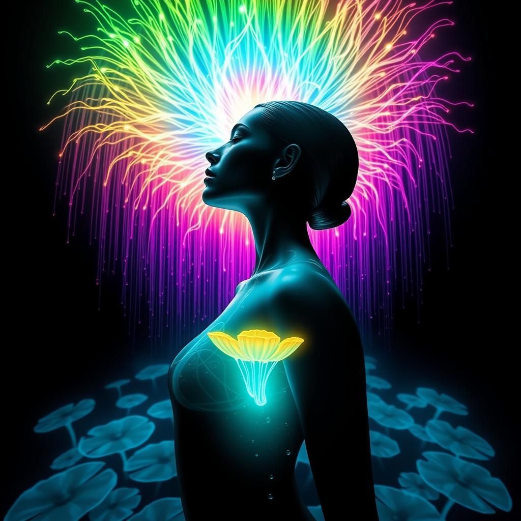 Luminescent Amphibian Woman in Cyberpunk Style