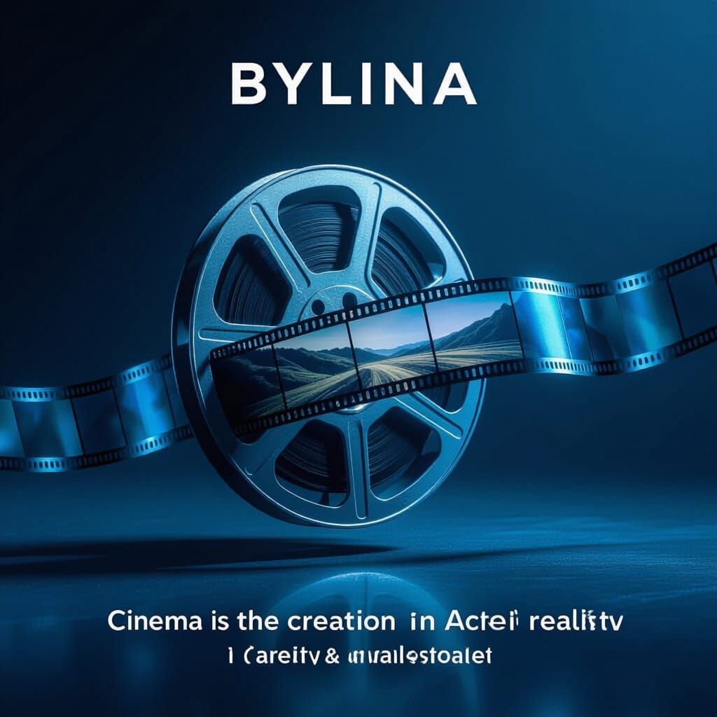 Generate  square (1:1) cover image for the social media profile of film company «BYLINA». Each version should explore a unique interpretatio...