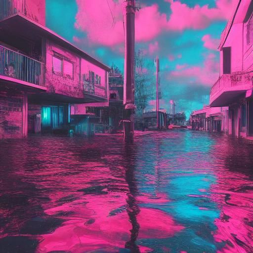 <lora:Sunken Suburb SD15:1.0>
A multi-storey rickety old house in the middle of the submerged liminal suburb. Vaporwave