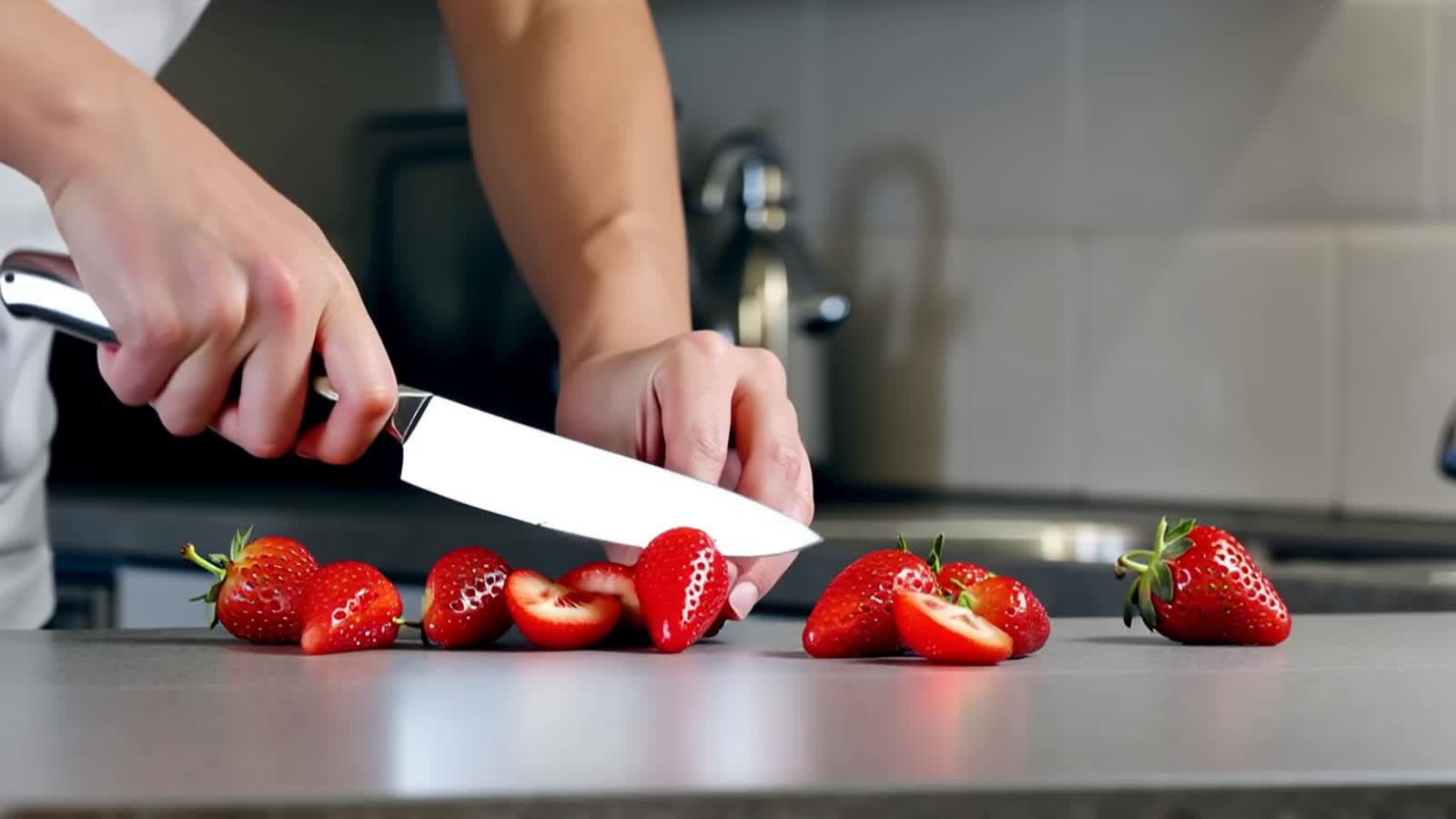 Cutting glowing strawberries