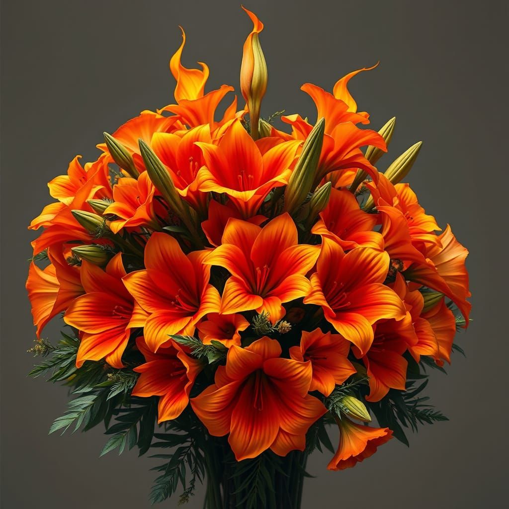 Burning Flame Bouquet in Impressionist Style