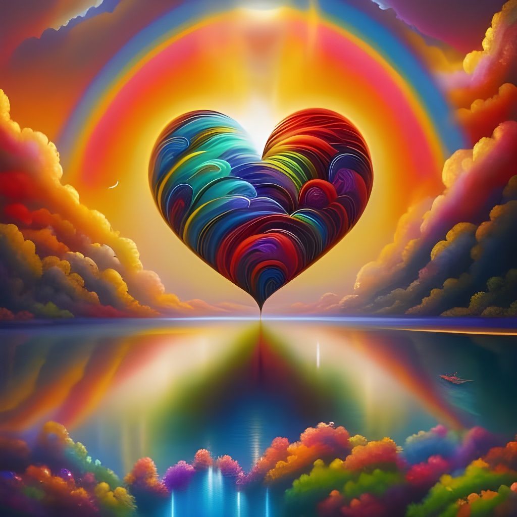 Rainbow Heart Reflection: Fantasycore Masterpiece in Graffit...