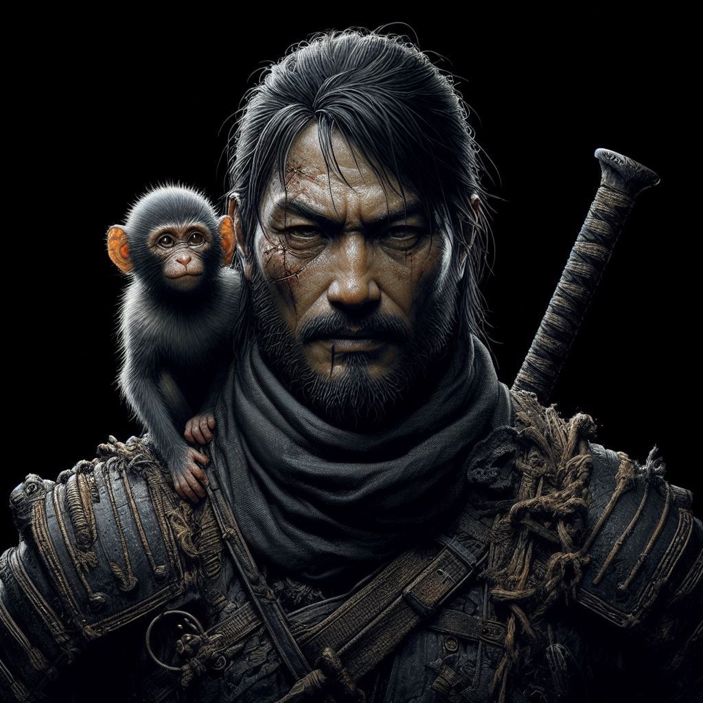 Warrior and his Monkey Portrait
