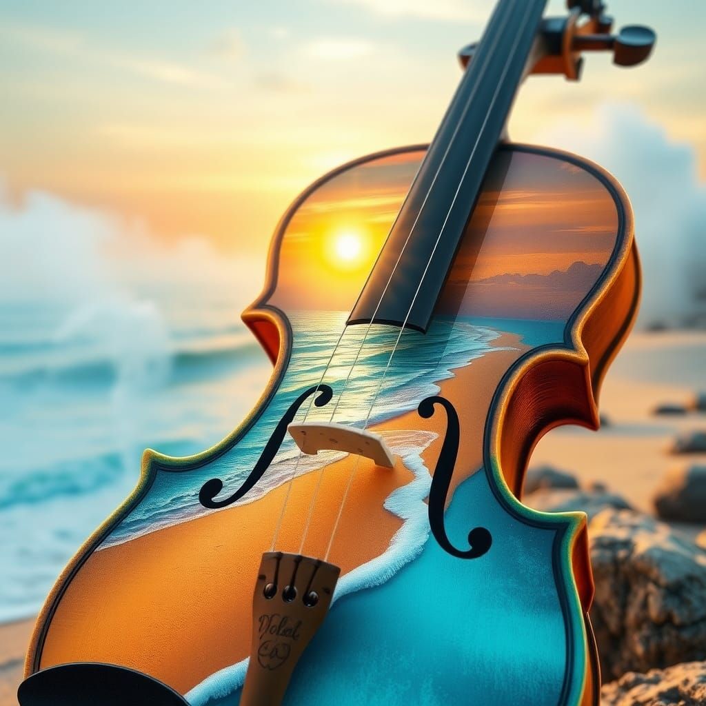 Seaside Sunrise Landscape Painted on Violin