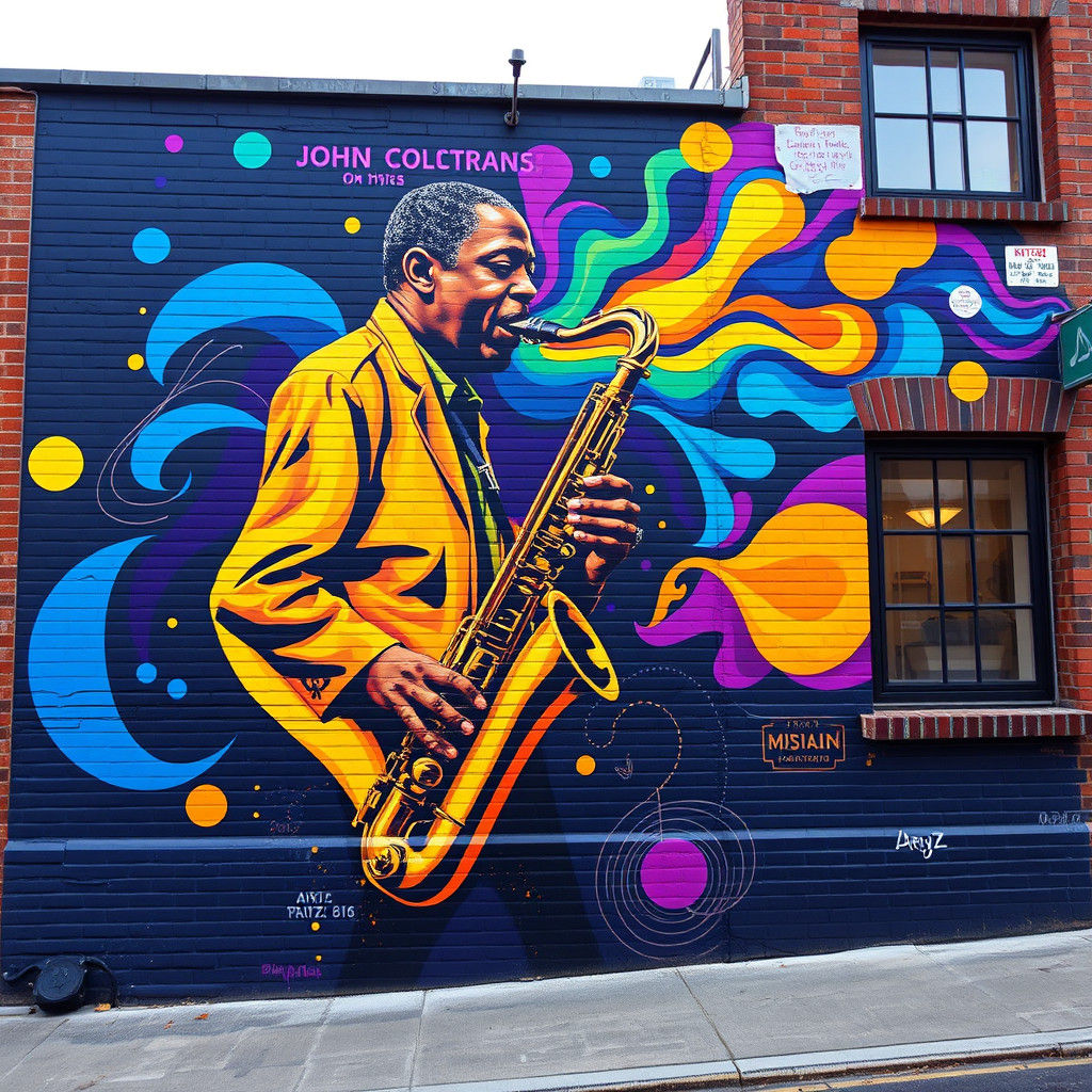 a mural of the iconic jazz saxophonist John Coltrane