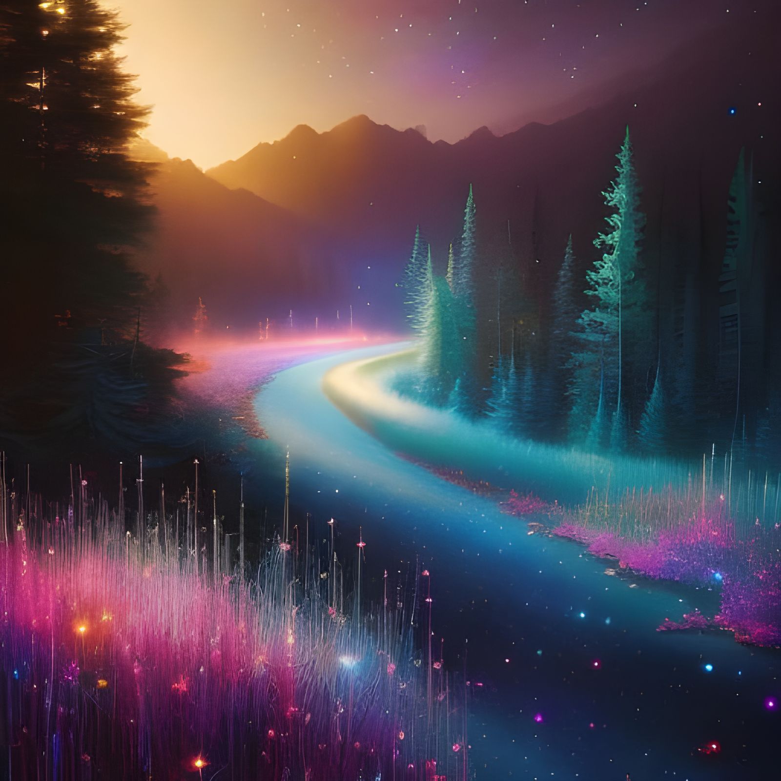 Follow the starry road - AI Generated Artwork - NightCafe Creator