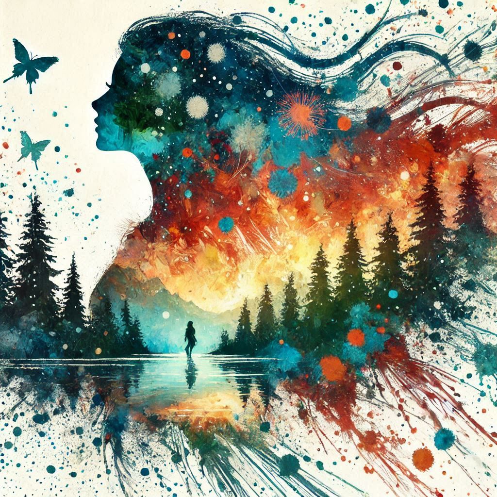 double exposure beautiful fantasy portrait landscape..
