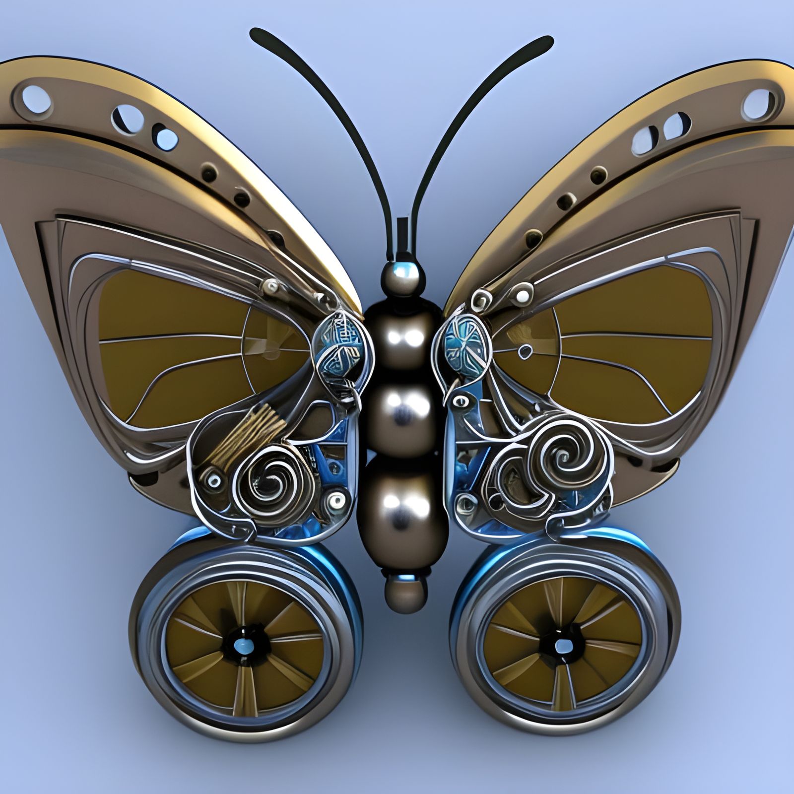 Robot Butterfly Made of Shiny Titanium   by @Ethereal Arts Studio LLC
