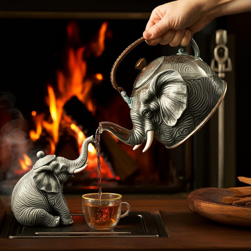 Elephant teapot with tiny elephant