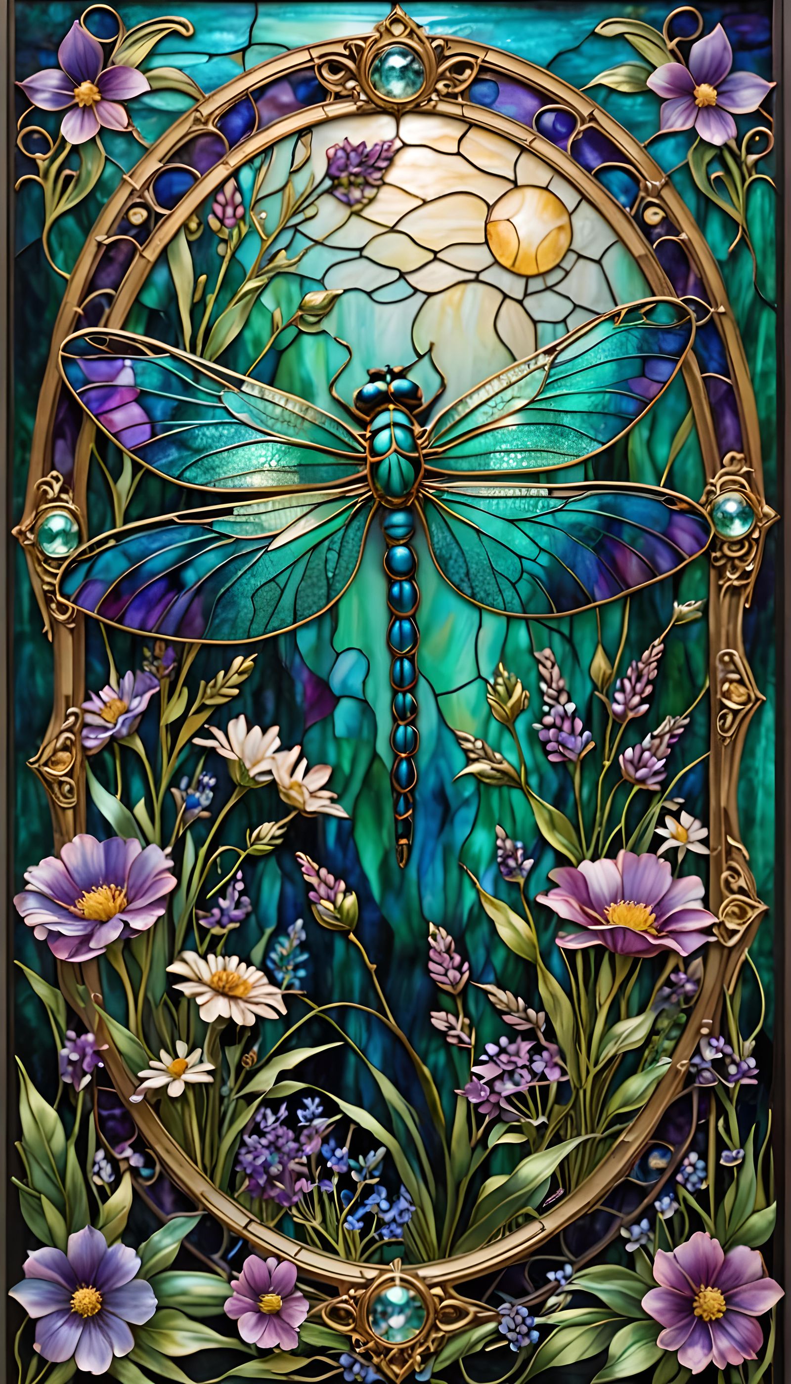 dragonfly in nature, scenery stained glass  by @Bunnzo