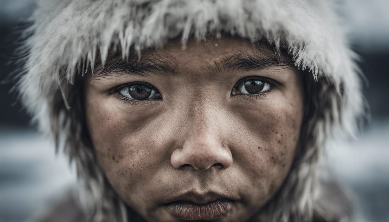 Inuit staring at melting iceberg