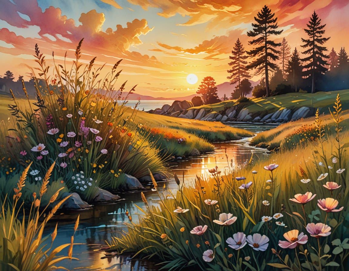 Wildflower Meadow by the Sea