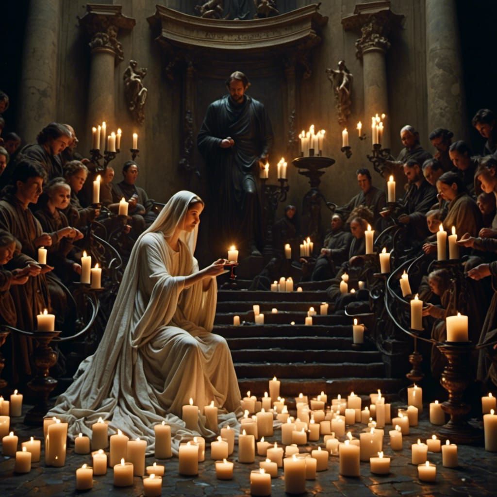  <lora:PainterlyRealism:1.0> A single candle flickering in the darkness