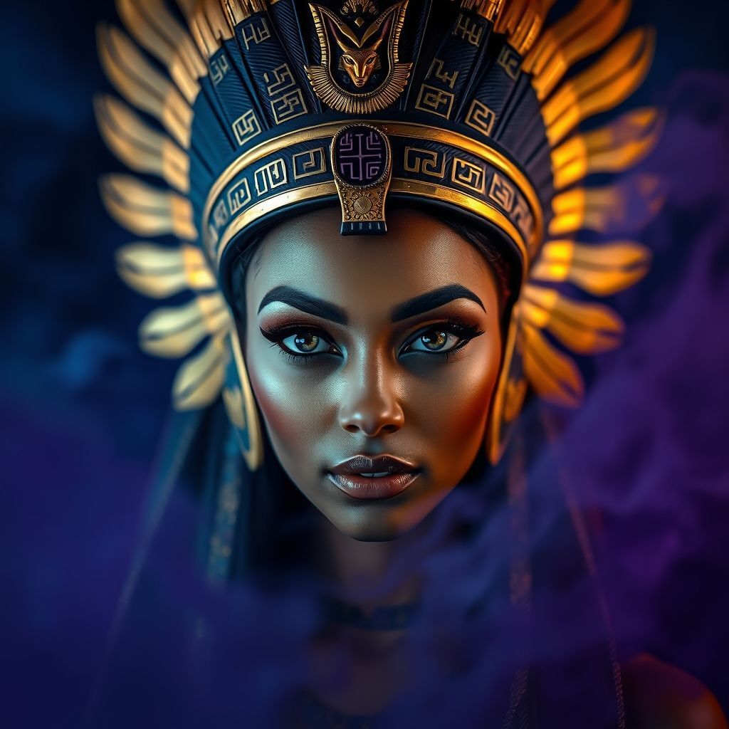 A striking portrait of a mystical Egyptian priestess