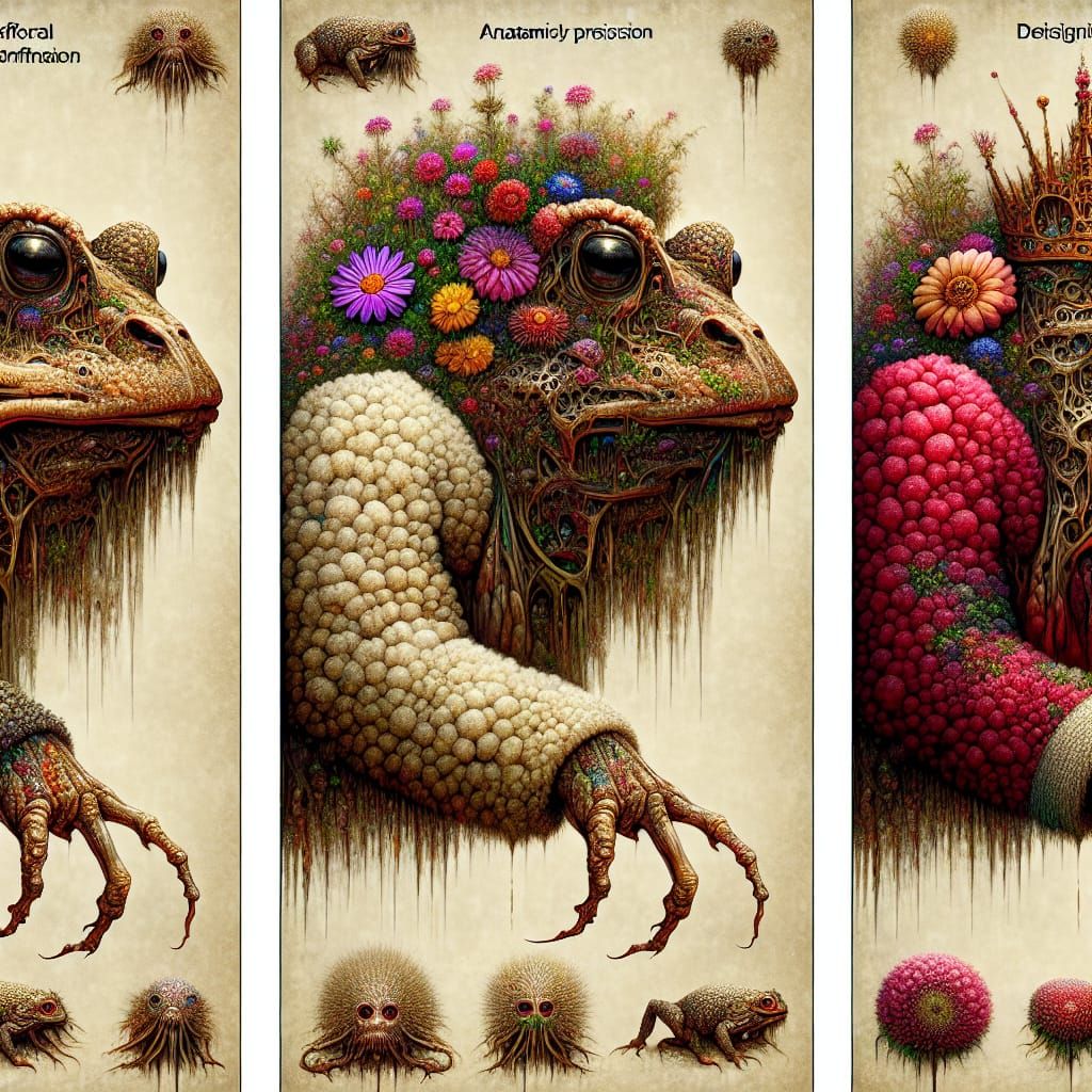 A captivating and eerie artwork , featuring three unique and...