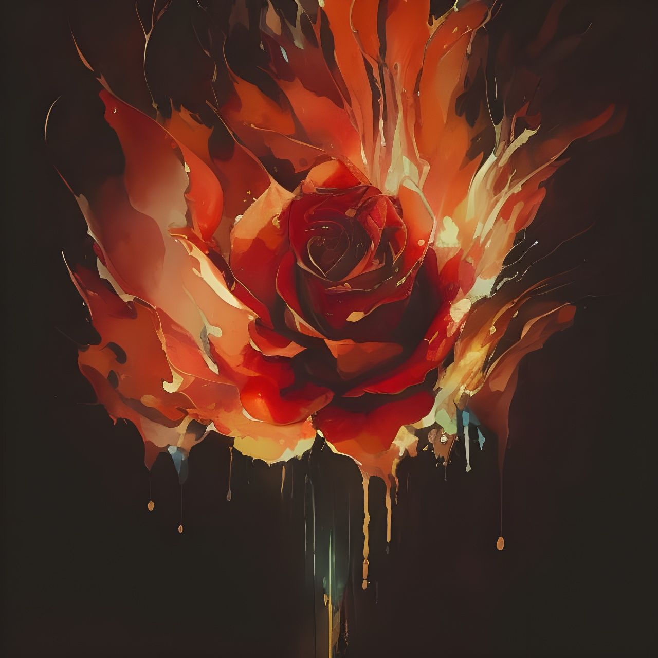 Burning Rose in Watercolor Style