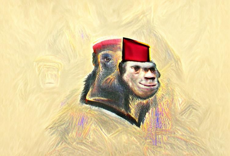 a portrait of a ape wearing a fez