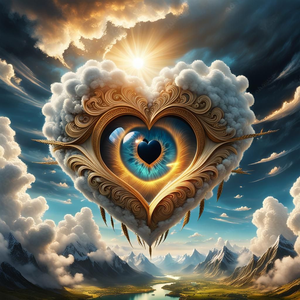 Eye Gazing Through Heart-Shaped Cloud: Digital Matte Paintin...