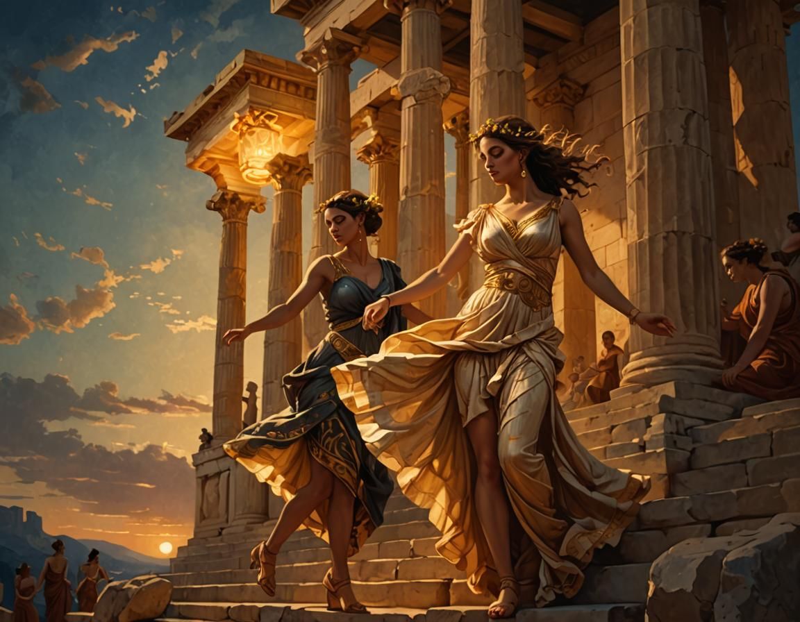 "Visualize an ancient Greek temple set at the base of a rugg...