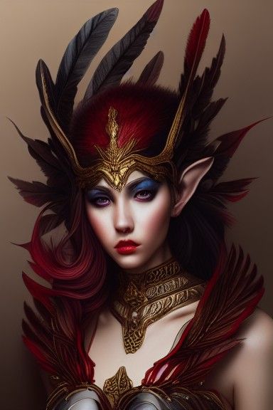 Beautiful elf with face with feathers