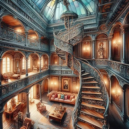 Interior of Doll House with Spiral Staircase