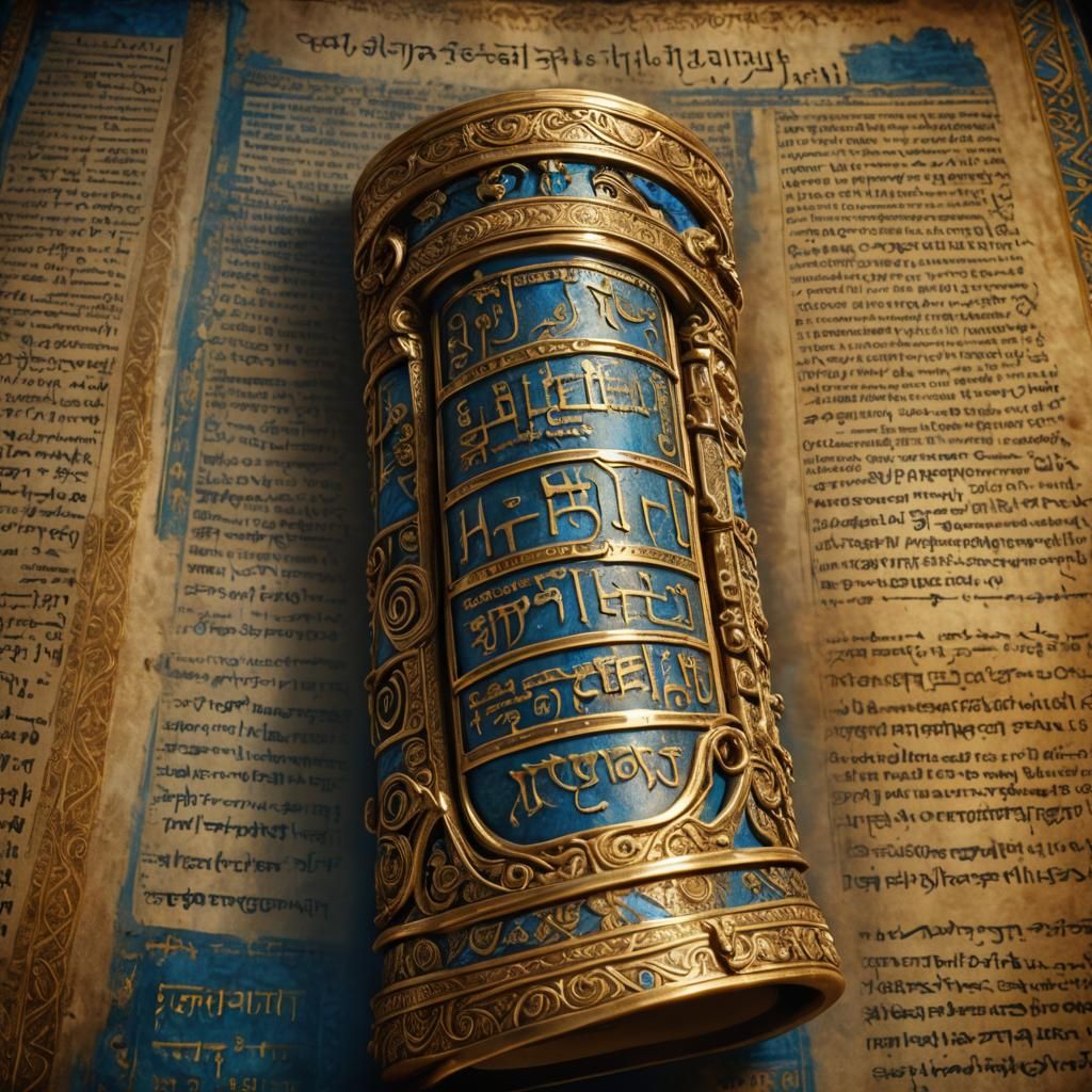 Ornate Golden Torah Scroll with Hebrew Verses