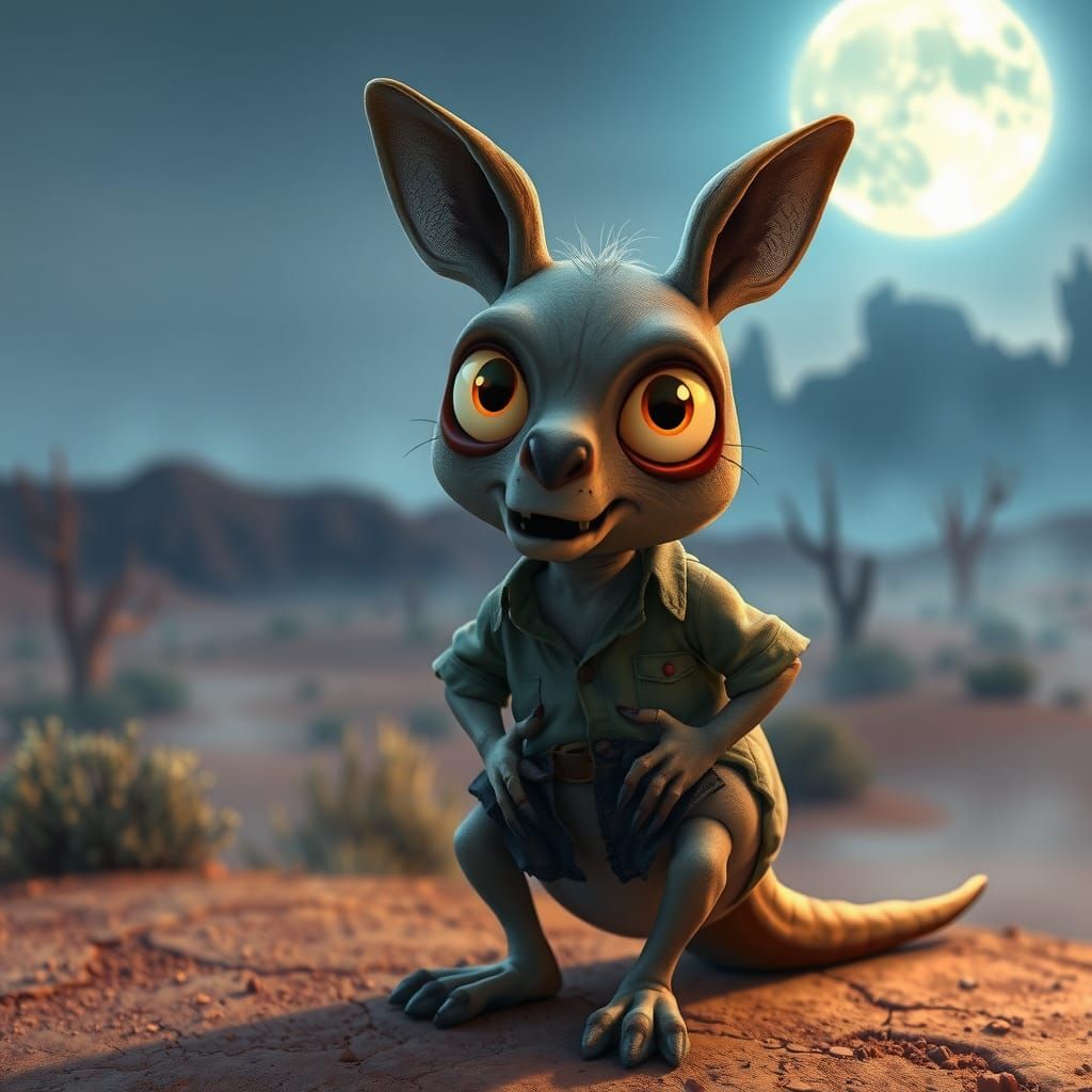 Creepy-Cute Kanga-Zombie in the Outback [FLUX Schnell] [Creative Upscaler]
