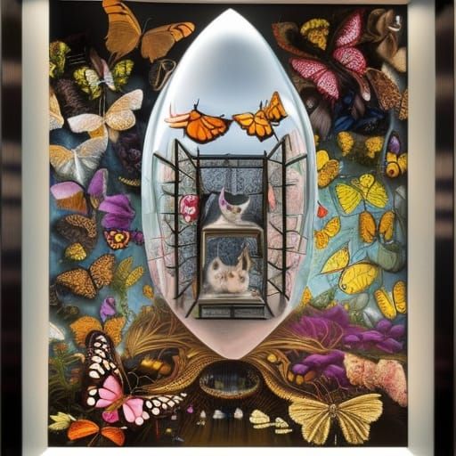 Surrealism, a cat, a butterfly
