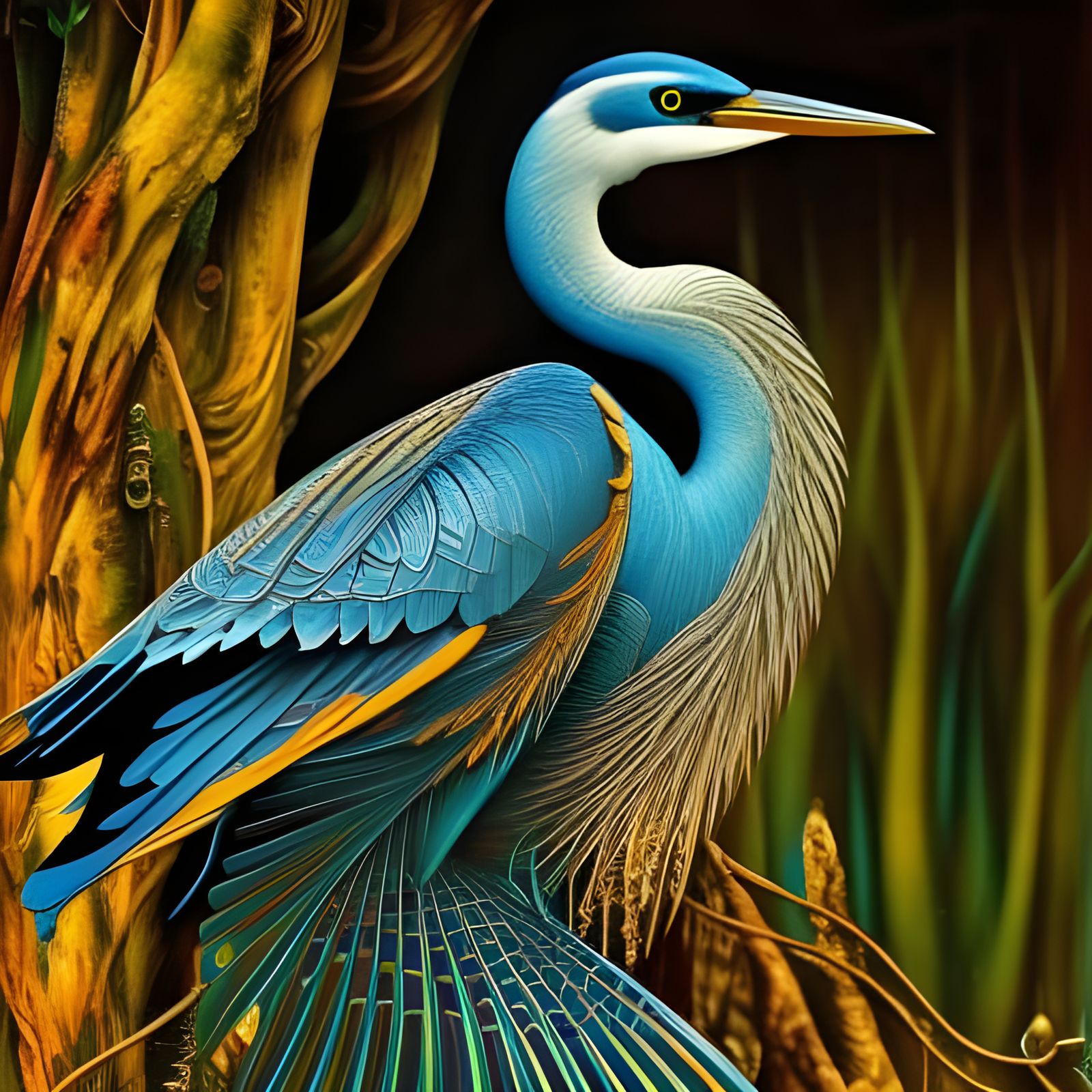 Pretty Blue heron in reeds