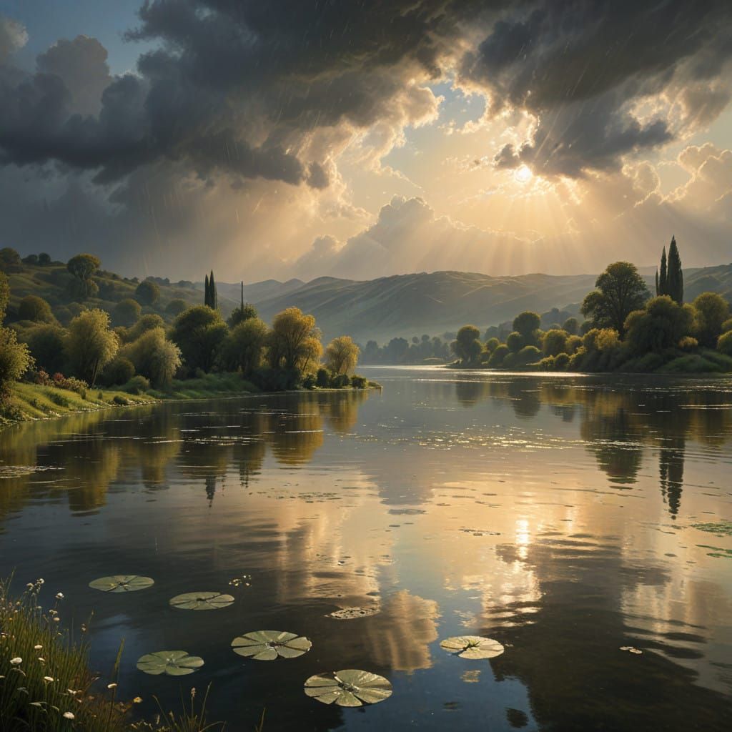 Stormy Countryside Lake in a Romantic Landscape