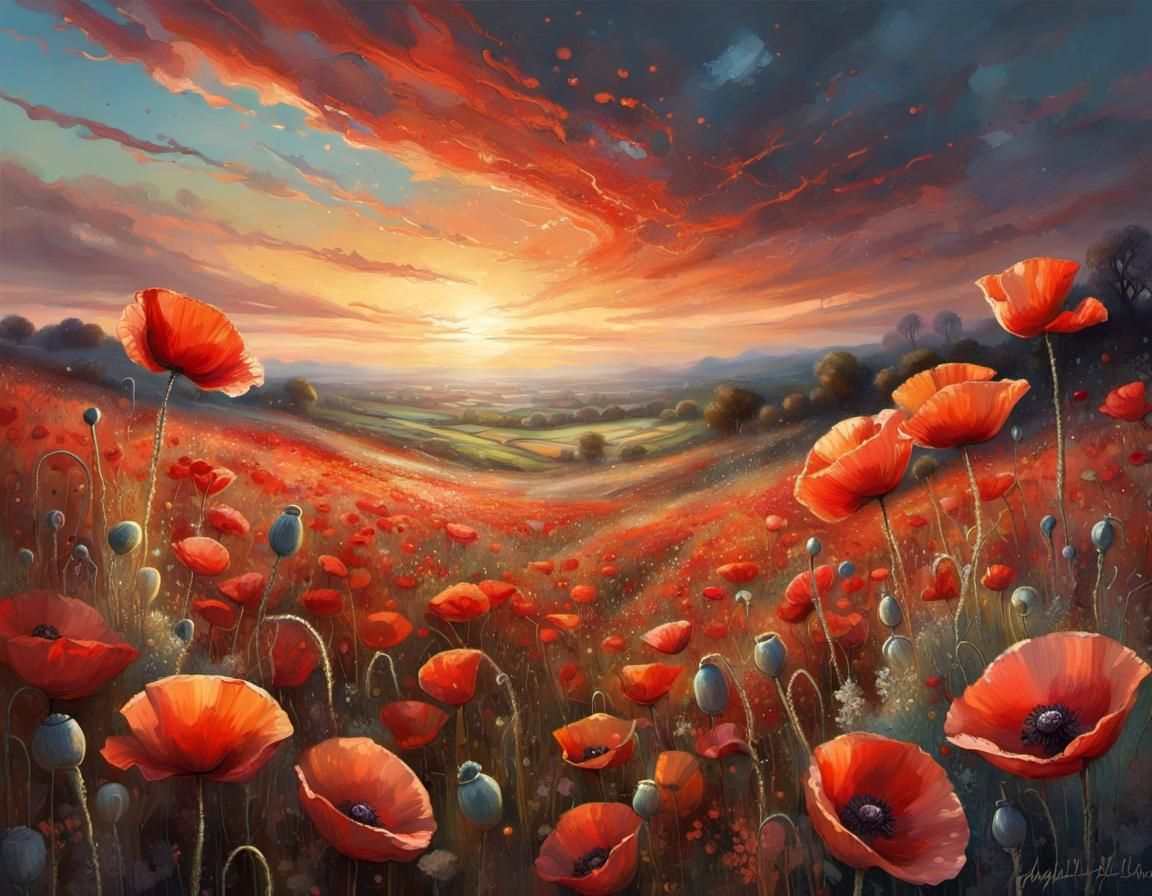 Sunset poppy fields - AI Generated Artwork - NightCafe Creator