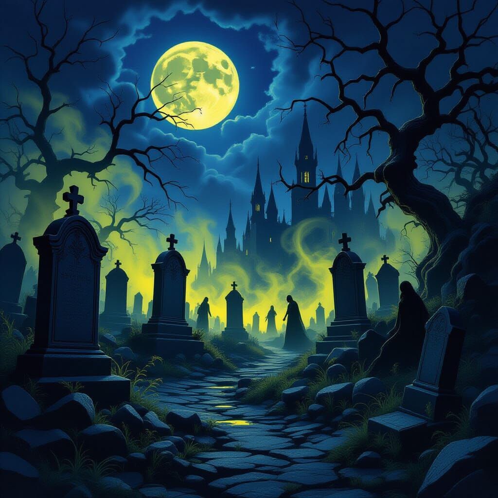 Moonlit Graveyard: Dark Fantasy Concept Art