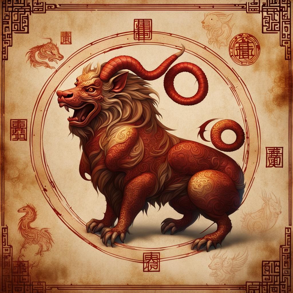 Chinese zodiac on parchment paper AI Generated Artwork NightCafe