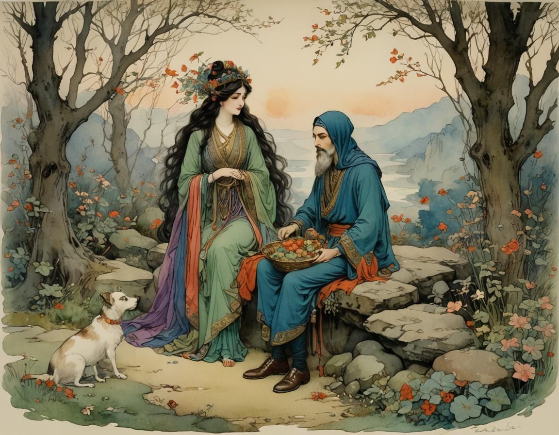 watercolor and ink by Warwick Goble AI Generated Artwork NightCafe