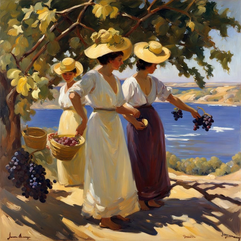 (painting_of_women_collecting_grapes) Joaquín Sorolla style oil painting 4