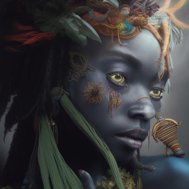 Beautiful fearless dark skinned voodoo sorceress witch docto...