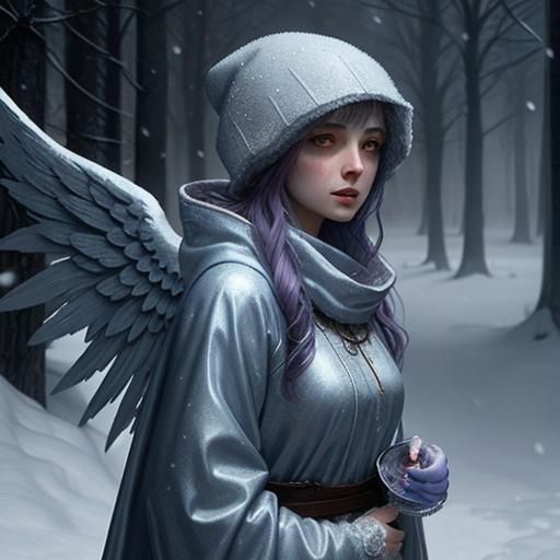 A Sweet Angel, Wearing Winter Clothing, in snow cover Fantas...